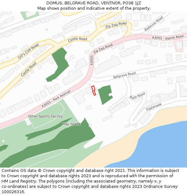 DOMUS, BELGRAVE ROAD, VENTNOR, PO38 1JZ: Location map and indicative extent of plot