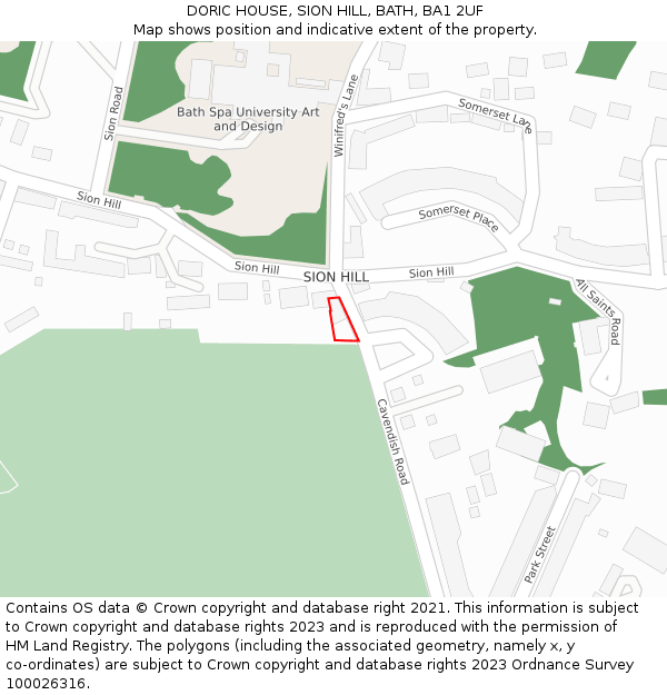 DORIC HOUSE, SION HILL, BATH, BA1 2UF: Location map and indicative extent of plot
