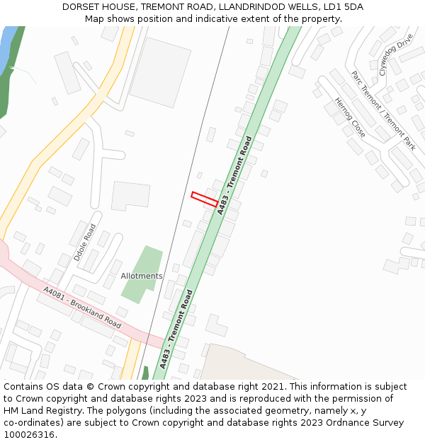 DORSET HOUSE, TREMONT ROAD, LLANDRINDOD WELLS, LD1 5DA: Location map and indicative extent of plot