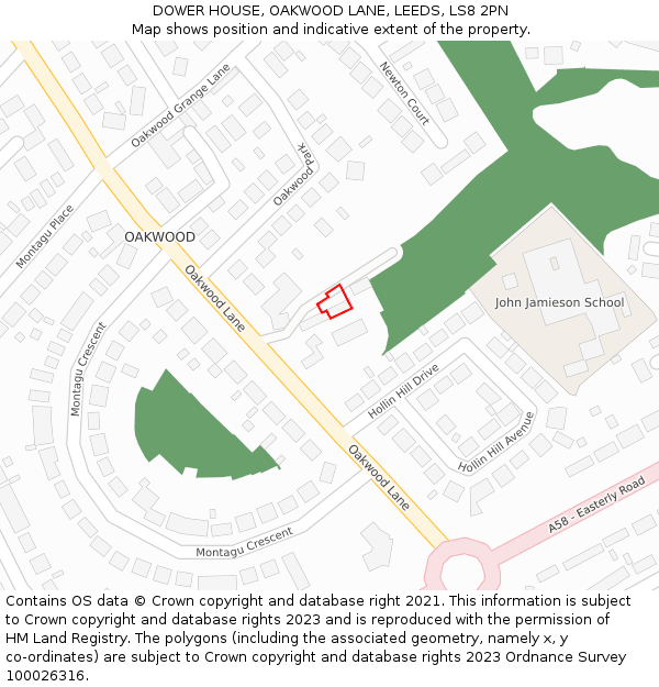 DOWER HOUSE, OAKWOOD LANE, LEEDS, LS8 2PN: Location map and indicative extent of plot
