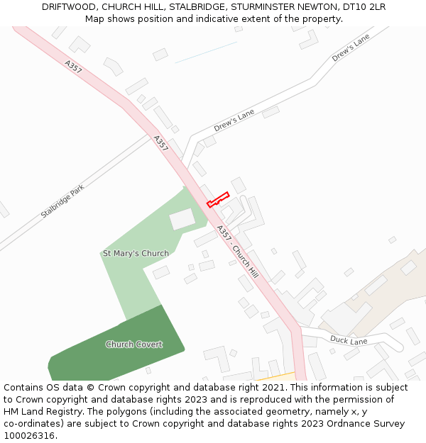 DRIFTWOOD, CHURCH HILL, STALBRIDGE, STURMINSTER NEWTON, DT10 2LR: Location map and indicative extent of plot