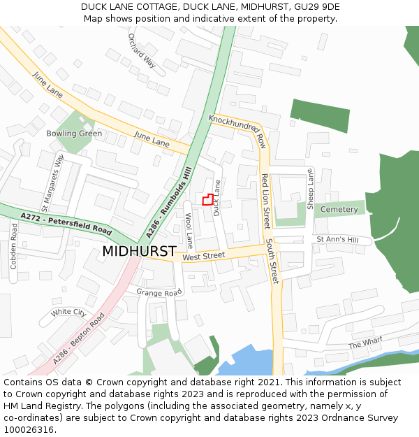 DUCK LANE COTTAGE, DUCK LANE, MIDHURST, GU29 9DE: Location map and indicative extent of plot