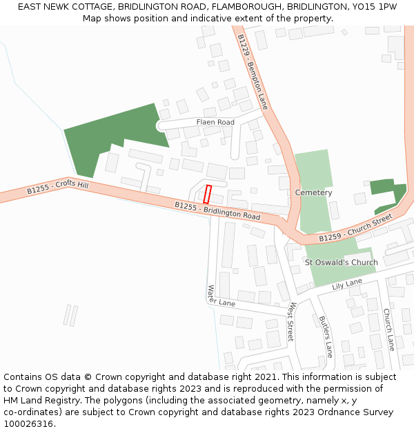 EAST NEWK COTTAGE, BRIDLINGTON ROAD, FLAMBOROUGH, BRIDLINGTON, YO15 1PW: Location map and indicative extent of plot