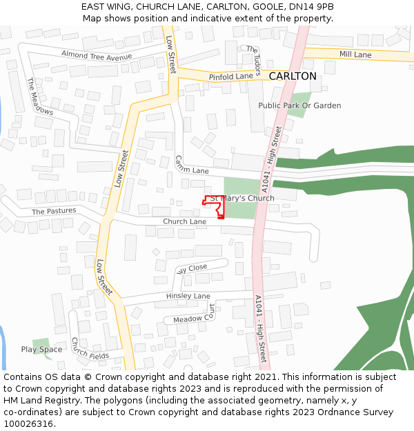 EAST WING, CHURCH LANE, CARLTON, GOOLE, DN14 9PB: Location map and indicative extent of plot