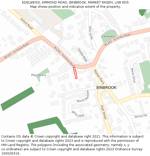 EDELWEISS, KIRMOND ROAD, BINBROOK, MARKET RASEN, LN8 6DS: Location map and indicative extent of plot