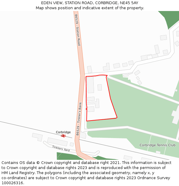 EDEN VIEW, STATION ROAD, CORBRIDGE, NE45 5AY: Location map and indicative extent of plot