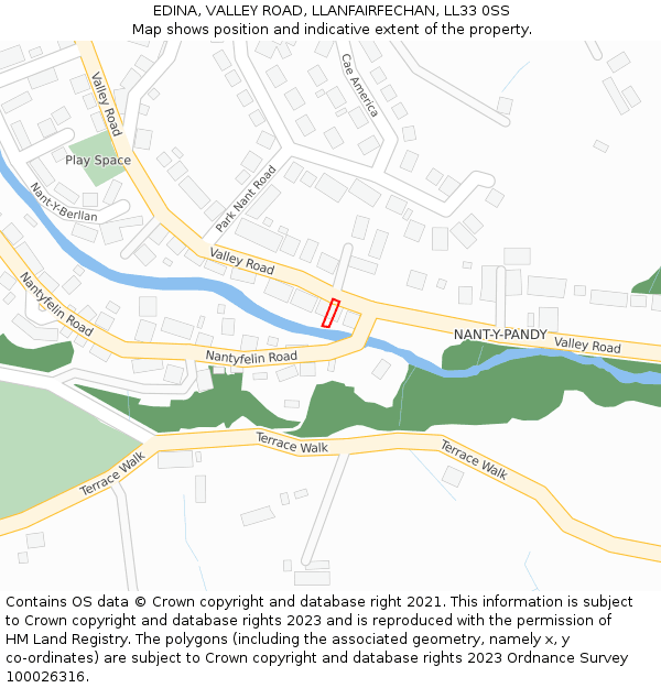 EDINA, VALLEY ROAD, LLANFAIRFECHAN, LL33 0SS: Location map and indicative extent of plot