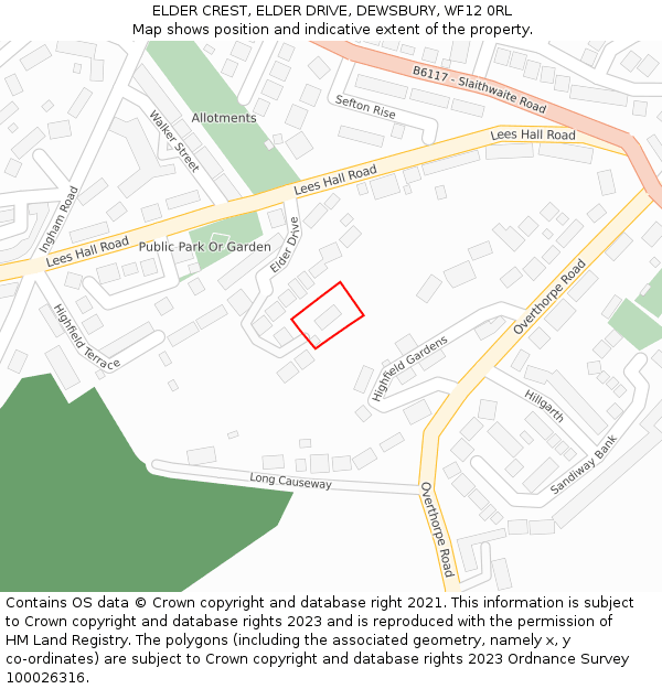 ELDER CREST, ELDER DRIVE, DEWSBURY, WF12 0RL: Location map and indicative extent of plot