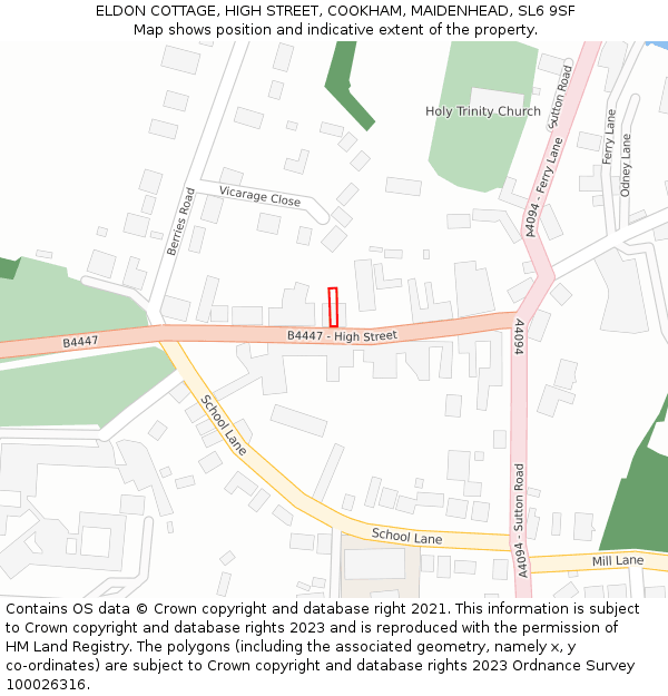 ELDON COTTAGE, HIGH STREET, COOKHAM, MAIDENHEAD, SL6 9SF: Location map and indicative extent of plot