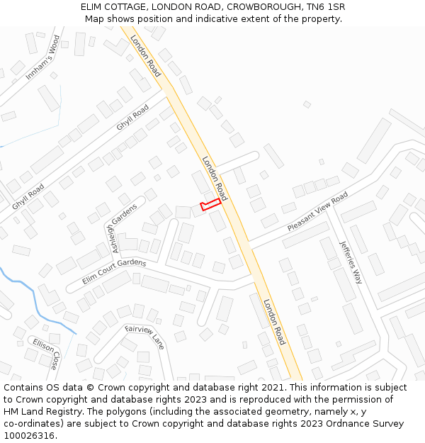 ELIM COTTAGE, LONDON ROAD, CROWBOROUGH, TN6 1SR: Location map and indicative extent of plot