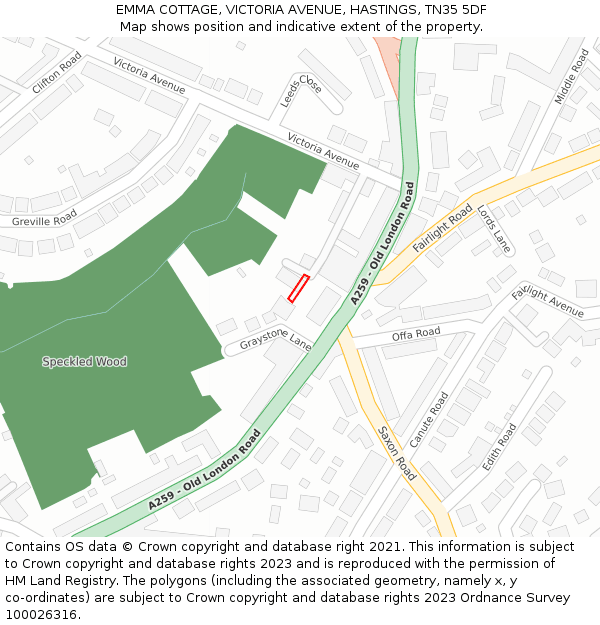EMMA COTTAGE, VICTORIA AVENUE, HASTINGS, TN35 5DF: Location map and indicative extent of plot