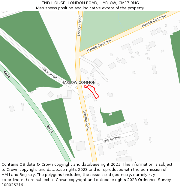 END HOUSE, LONDON ROAD, HARLOW, CM17 9NG: Location map and indicative extent of plot