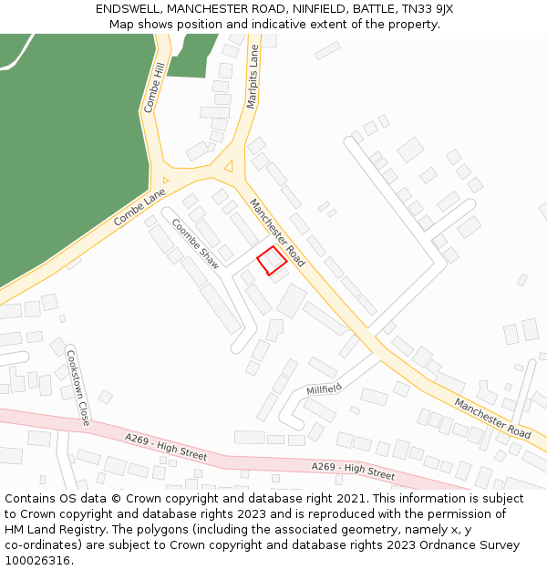 ENDSWELL, MANCHESTER ROAD, NINFIELD, BATTLE, TN33 9JX: Location map and indicative extent of plot