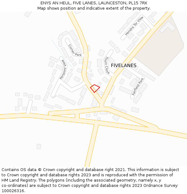 ENYS AN HEUL, FIVE LANES, LAUNCESTON, PL15 7RX: Location map and indicative extent of plot