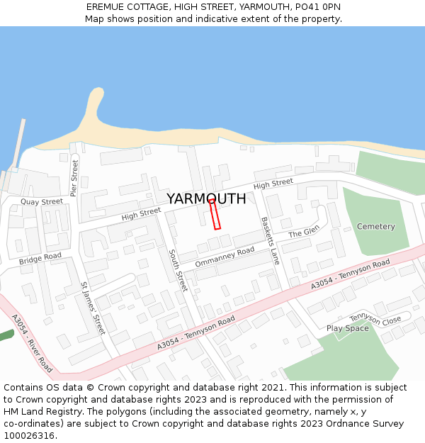 EREMUE COTTAGE, HIGH STREET, YARMOUTH, PO41 0PN: Location map and indicative extent of plot