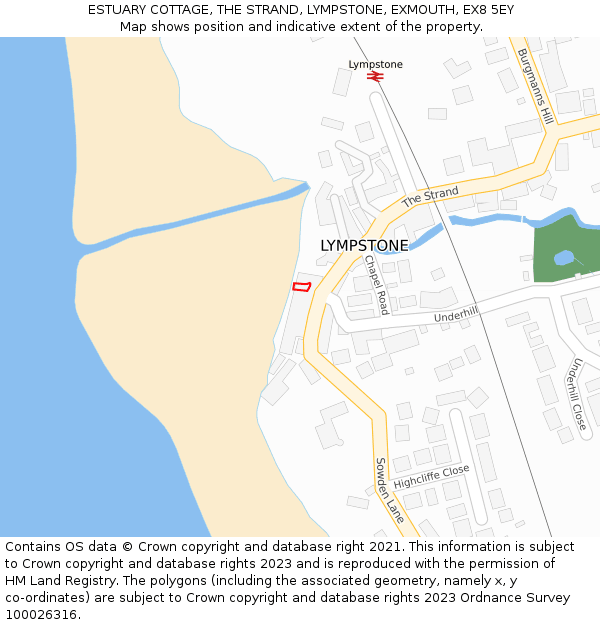 ESTUARY COTTAGE, THE STRAND, LYMPSTONE, EXMOUTH, EX8 5EY: Location map and indicative extent of plot