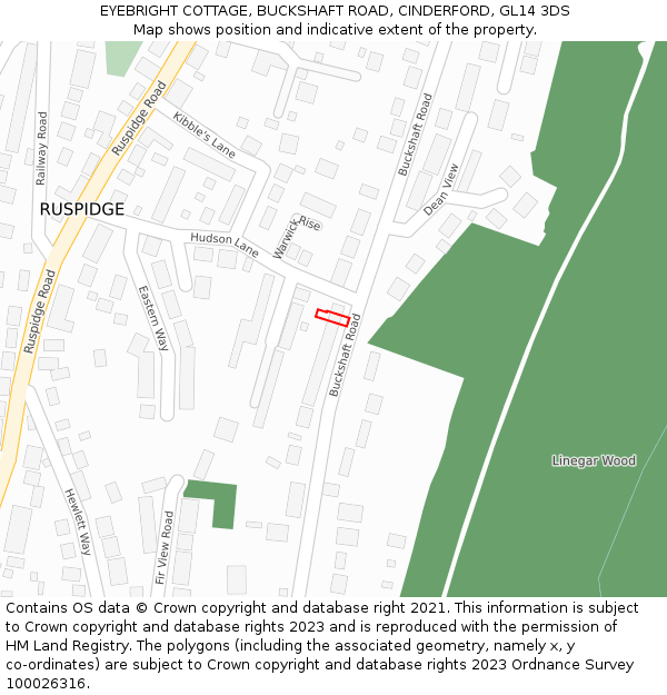 EYEBRIGHT COTTAGE, BUCKSHAFT ROAD, CINDERFORD, GL14 3DS: Location map and indicative extent of plot