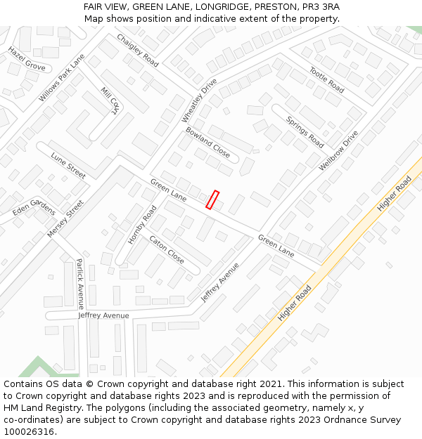 FAIR VIEW, GREEN LANE, LONGRIDGE, PRESTON, PR3 3RA: Location map and indicative extent of plot