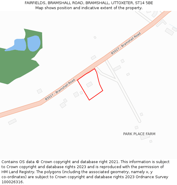 FAIRFIELDS, BRAMSHALL ROAD, BRAMSHALL, UTTOXETER, ST14 5BE: Location map and indicative extent of plot