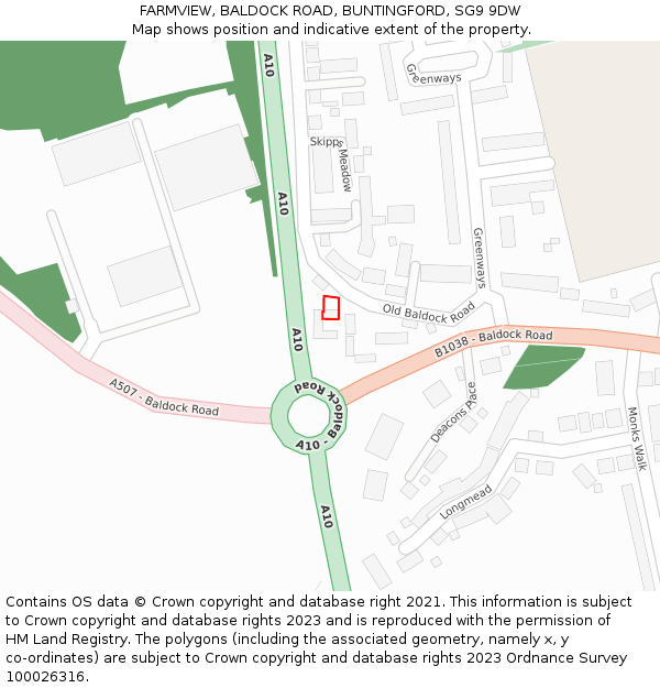 FARMVIEW, BALDOCK ROAD, BUNTINGFORD, SG9 9DW: Location map and indicative extent of plot
