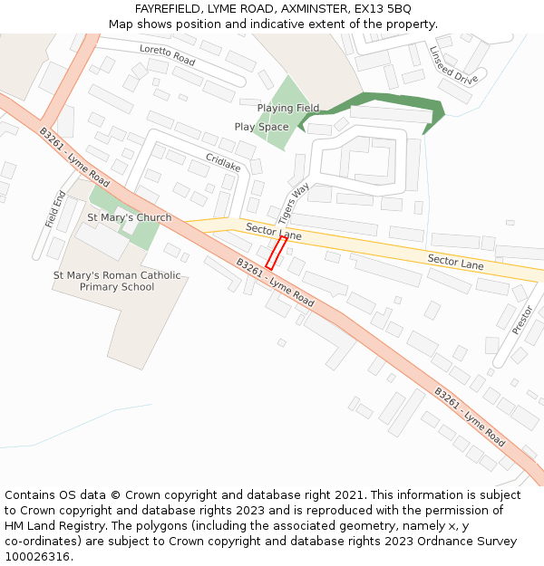 FAYREFIELD, LYME ROAD, AXMINSTER, EX13 5BQ: Location map and indicative extent of plot