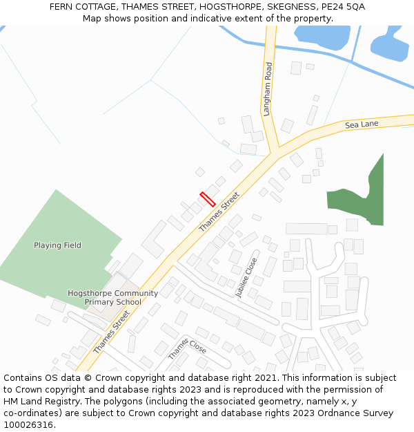 FERN COTTAGE, THAMES STREET, HOGSTHORPE, SKEGNESS, PE24 5QA: Location map and indicative extent of plot