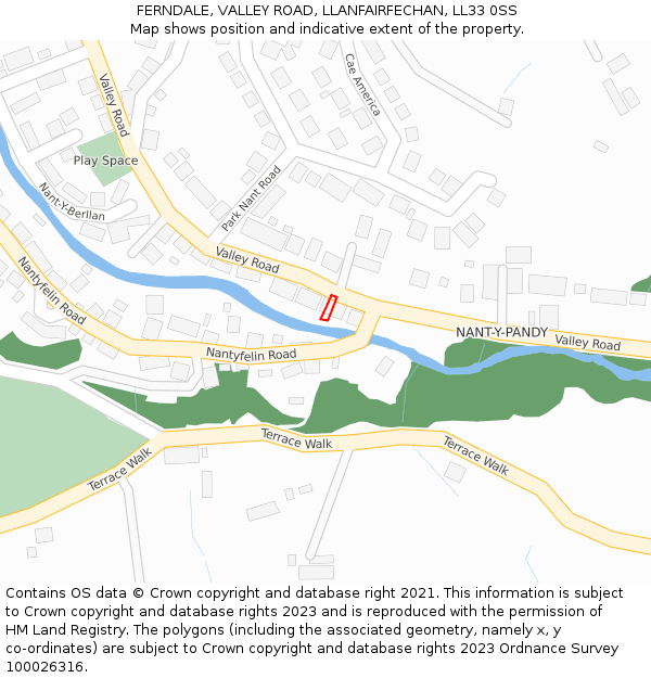 FERNDALE, VALLEY ROAD, LLANFAIRFECHAN, LL33 0SS: Location map and indicative extent of plot