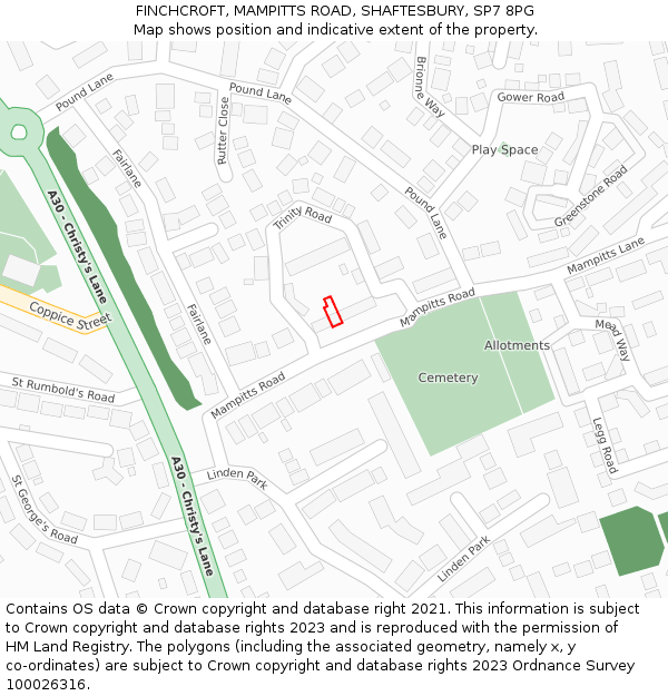 FINCHCROFT, MAMPITTS ROAD, SHAFTESBURY, SP7 8PG: Location map and indicative extent of plot