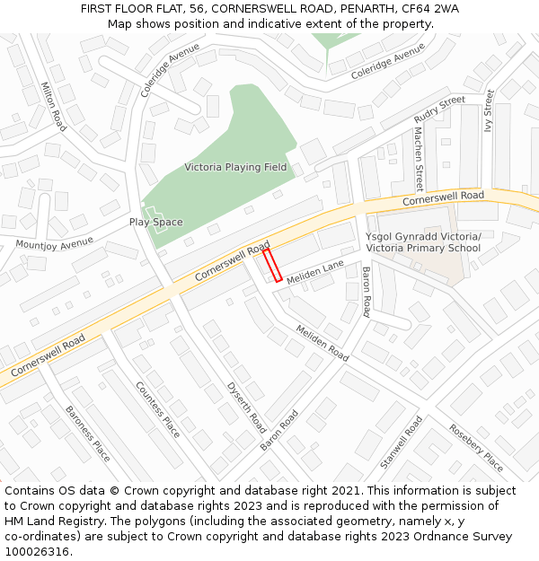 FIRST FLOOR FLAT, 56, CORNERSWELL ROAD, PENARTH, CF64 2WA: Location map and indicative extent of plot
