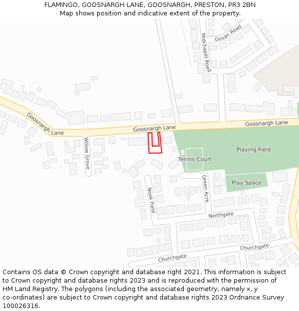 FLAMINGO, GOOSNARGH LANE, GOOSNARGH, PRESTON, PR3 2BN: Location map and indicative extent of plot
