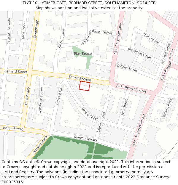 FLAT 10, LATIMER GATE, BERNARD STREET, SOUTHAMPTON, SO14 3ER: Location map and indicative extent of plot