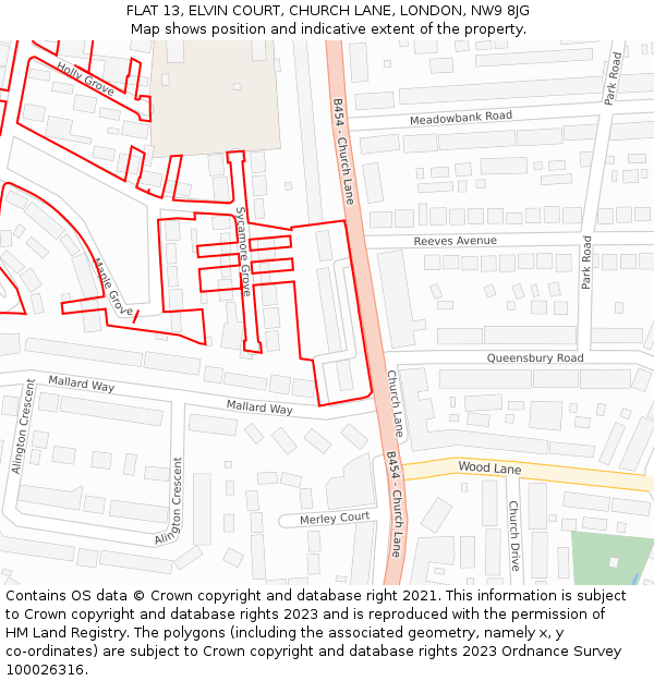 FLAT 13, ELVIN COURT, CHURCH LANE, LONDON, NW9 8JG: Location map and indicative extent of plot