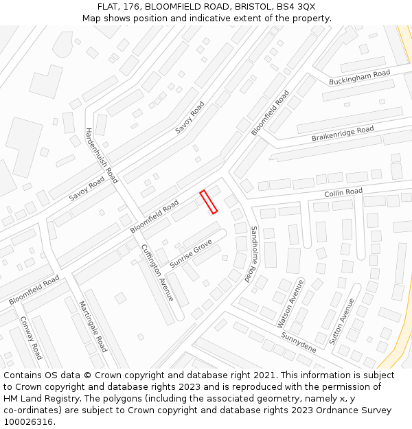FLAT, 176, BLOOMFIELD ROAD, BRISTOL, BS4 3QX: Location map and indicative extent of plot