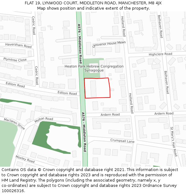 FLAT 19, LYNWOOD COURT, MIDDLETON ROAD, MANCHESTER, M8 4JX: Location map and indicative extent of plot