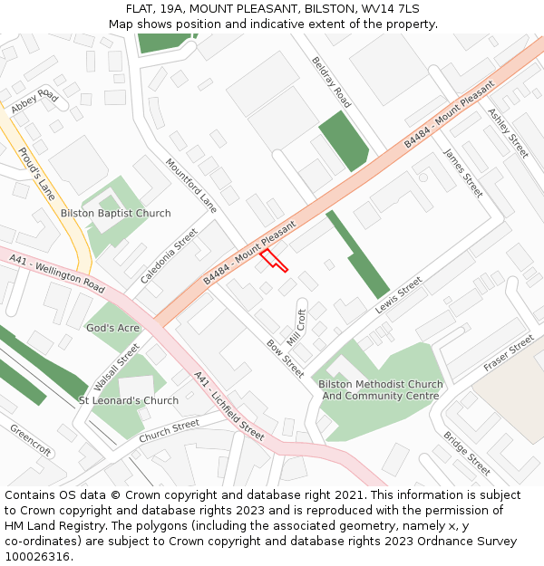 FLAT, 19A, MOUNT PLEASANT, BILSTON, WV14 7LS: Location map and indicative extent of plot