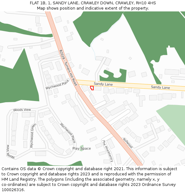 FLAT 1B, 1, SANDY LANE, CRAWLEY DOWN, CRAWLEY, RH10 4HS: Location map and indicative extent of plot
