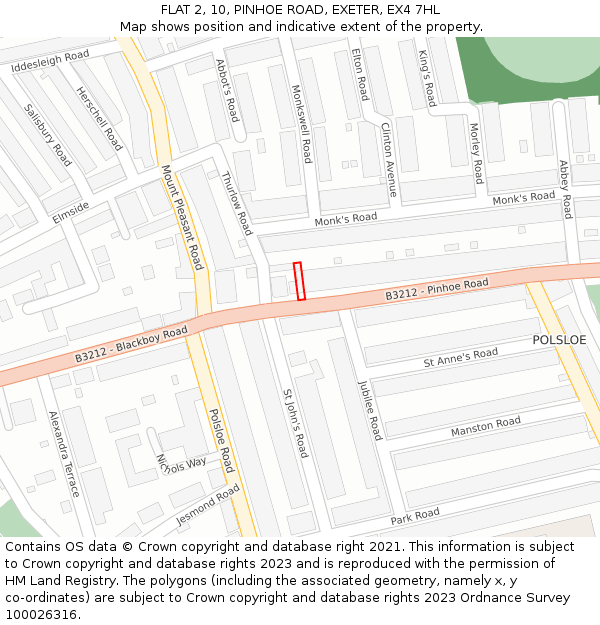 FLAT 2, 10, PINHOE ROAD, EXETER, EX4 7HL: Location map and indicative extent of plot