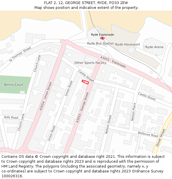 FLAT 2, 12, GEORGE STREET, RYDE, PO33 2EW: Location map and indicative extent of plot