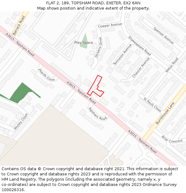 FLAT 2, 189, TOPSHAM ROAD, EXETER, EX2 6AN: Location map and indicative extent of plot