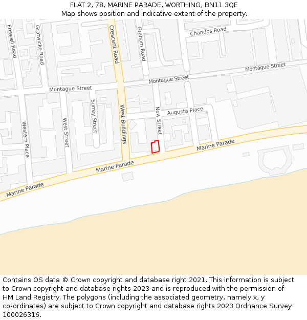 FLAT 2, 78, MARINE PARADE, WORTHING, BN11 3QE: Location map and indicative extent of plot