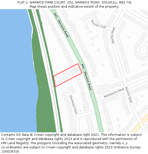 FLAT 2, WARWICK PARK COURT, 252, WARWICK ROAD, SOLIHULL, B92 7AJ: Location map and indicative extent of plot