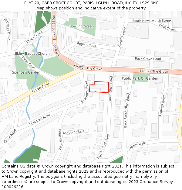 FLAT 20, CARR CROFT COURT, PARISH GHYLL ROAD, ILKLEY, LS29 9NE: Location map and indicative extent of plot
