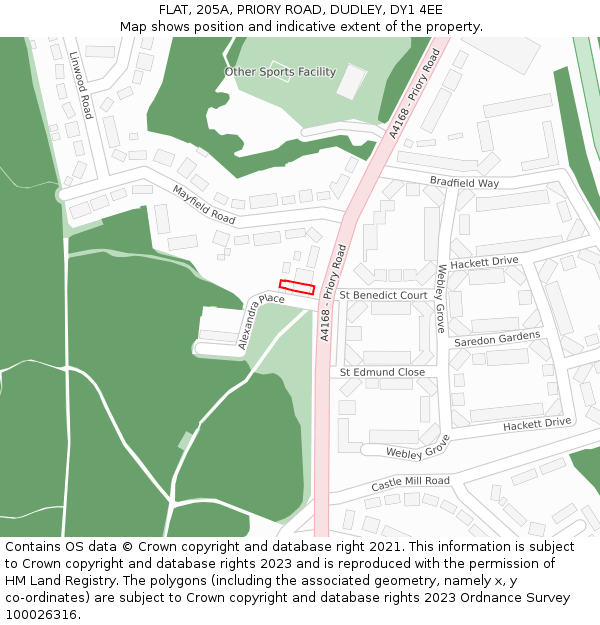 FLAT, 205A, PRIORY ROAD, DUDLEY, DY1 4EE: Location map and indicative extent of plot