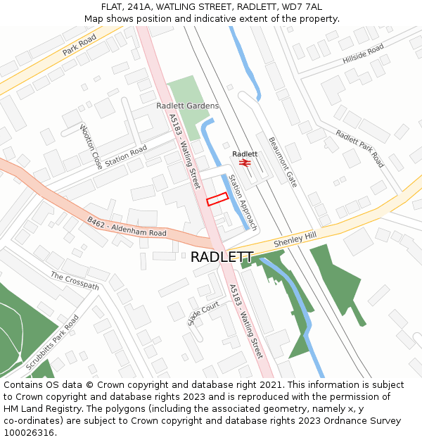 FLAT, 241A, WATLING STREET, RADLETT, WD7 7AL: Location map and indicative extent of plot