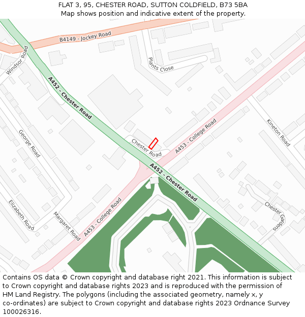 FLAT 3, 95, CHESTER ROAD, SUTTON COLDFIELD, B73 5BA: Location map and indicative extent of plot
