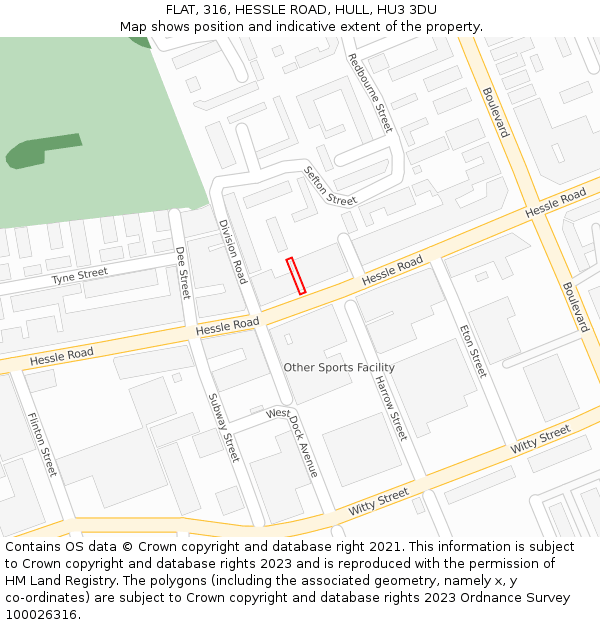 FLAT, 316, HESSLE ROAD, HULL, HU3 3DU: Location map and indicative extent of plot