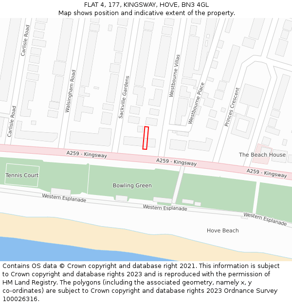 FLAT 4, 177, KINGSWAY, HOVE, BN3 4GL: Location map and indicative extent of plot