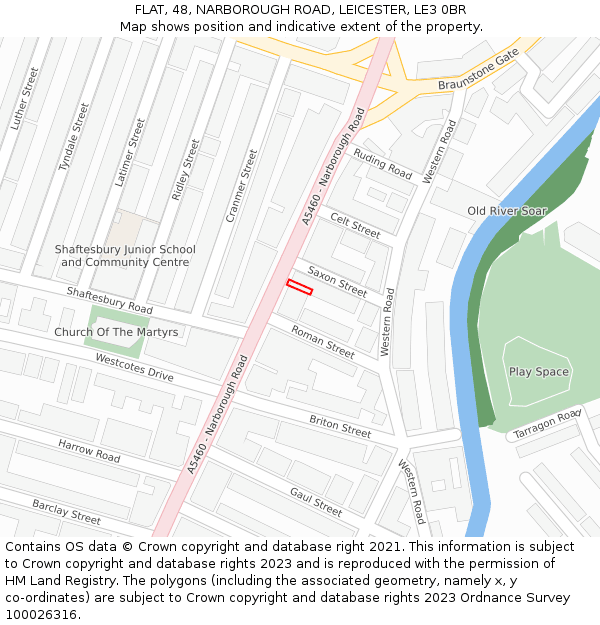 FLAT, 48, NARBOROUGH ROAD, LEICESTER, LE3 0BR: Location map and indicative extent of plot