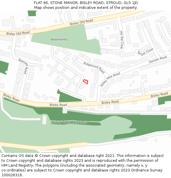 FLAT 66, STONE MANOR, BISLEY ROAD, STROUD, GL5 1JD: Location map and indicative extent of plot
