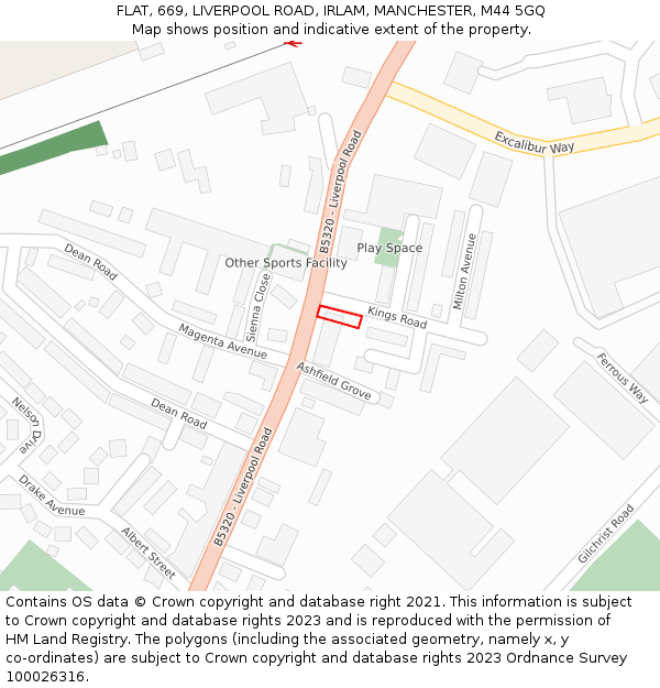 FLAT, 669, LIVERPOOL ROAD, IRLAM, MANCHESTER, M44 5GQ: Location map and indicative extent of plot